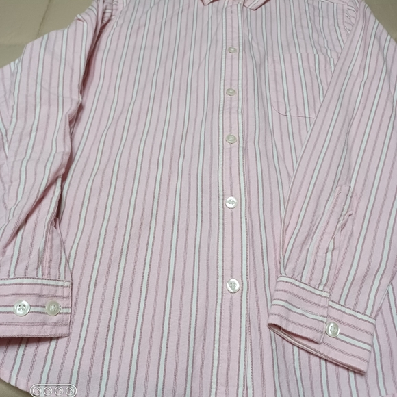 Pink stripped long sleeves blouse button down front - Picture 3 of 4